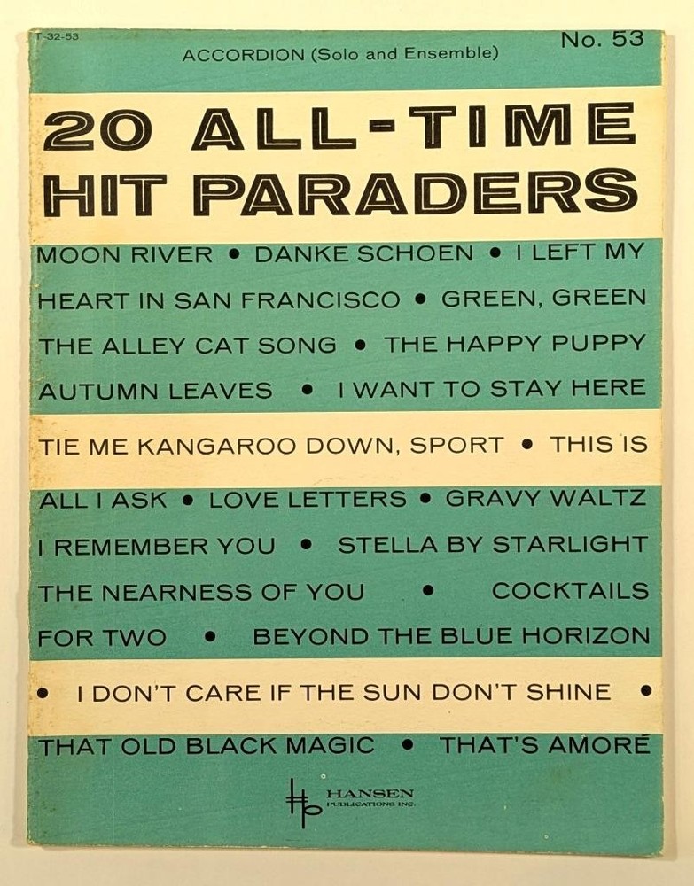 20 All-Time Hit Paraders for Accordion No. 53 (1963) Vintage Sheet Music Book