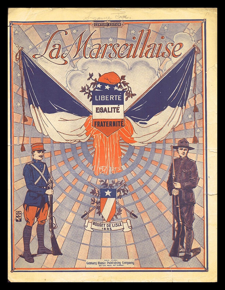 LA MARSEILLAISE 1917 English/French WWI Military Anthem Vintage Sheet Music