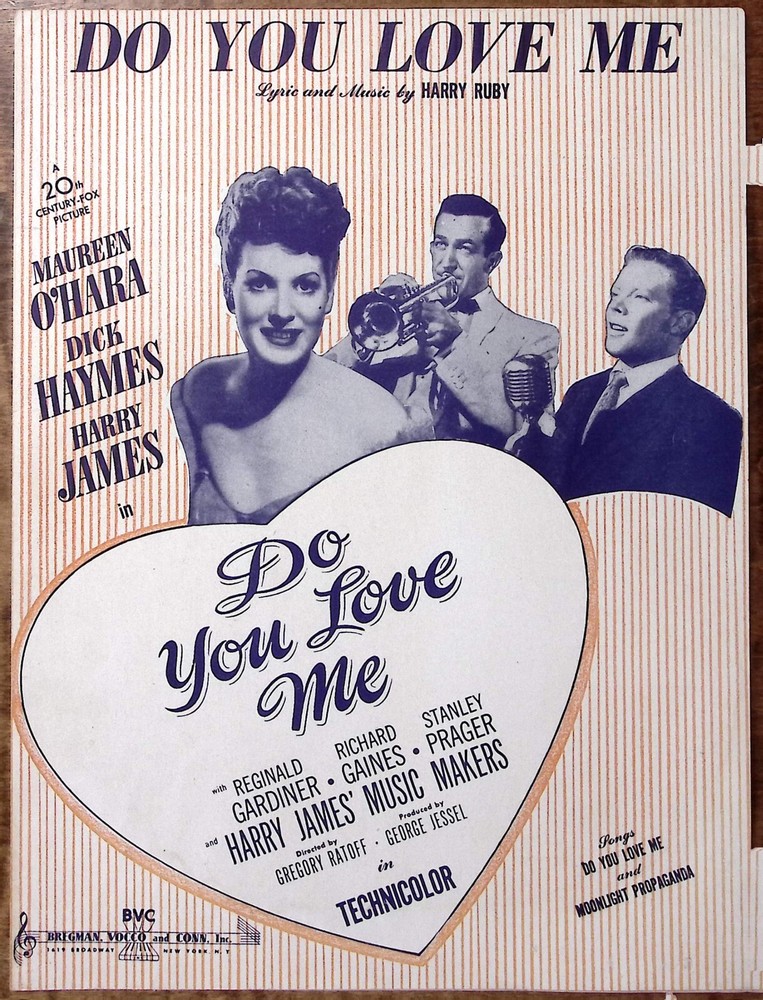 1946 MAUREEN O&rsquo;HARA DICK HAYMES HARRY JAMES DO YOU LOVE ME SHEET MUSIC Z3056