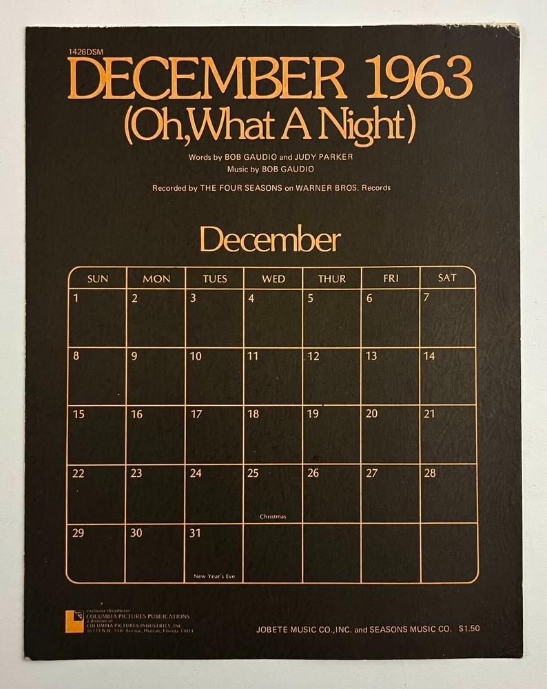 1975 December 1963 What A Night Four Seasons Piano Vocal Vintage Sheet Music