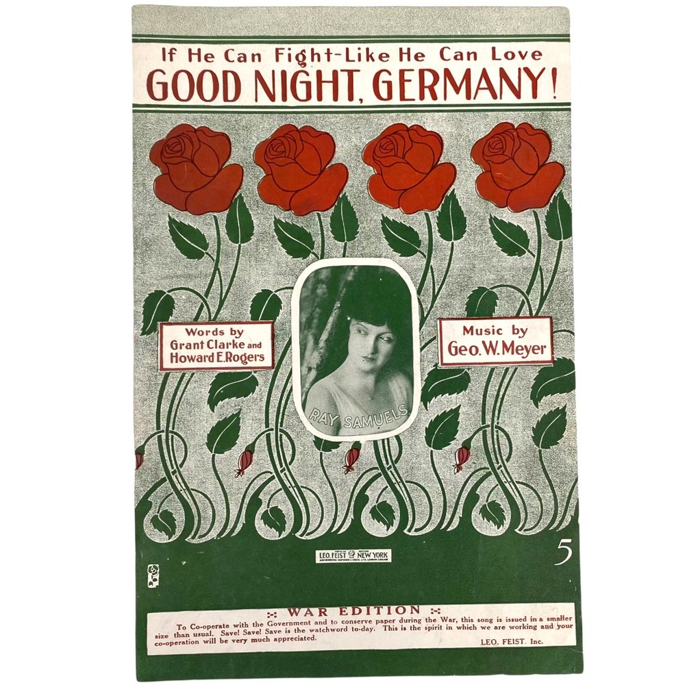 1918 If He Can Fight Like He Can Love, Good Night Germany – Vintage Sheet Music