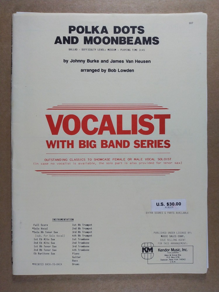 Polka Dots & Moonbeams Vocalist Big Band Series Sheet Music Score 2 PART MISSING