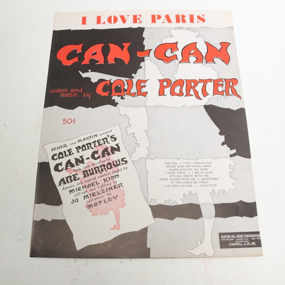 I Love Paris Can-Can Piano Voice Sheet Music Cole Porter 1953