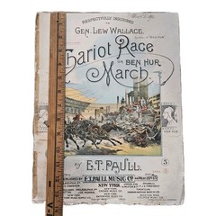 Antique 1901 Chariot Race or Ben Hur March Sheet Music E.T. Paull Lithograph
