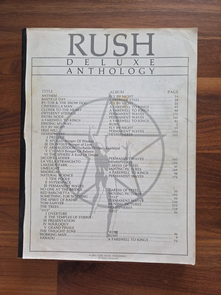Rush Deluxe Anthology Sheet Music ~ 1981 ~ Piano/Guitar/Vocal ~ 207 pp. No Cover