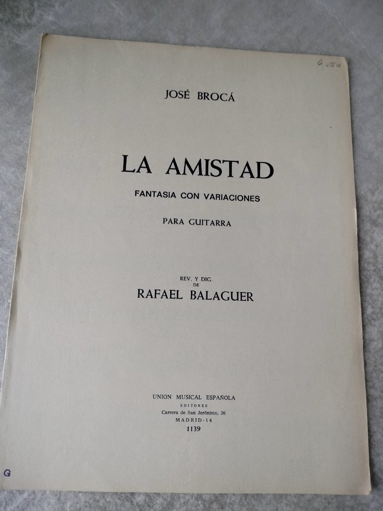 Jose Broca, La Amistad, Classical Guitar Sheet Music Solo