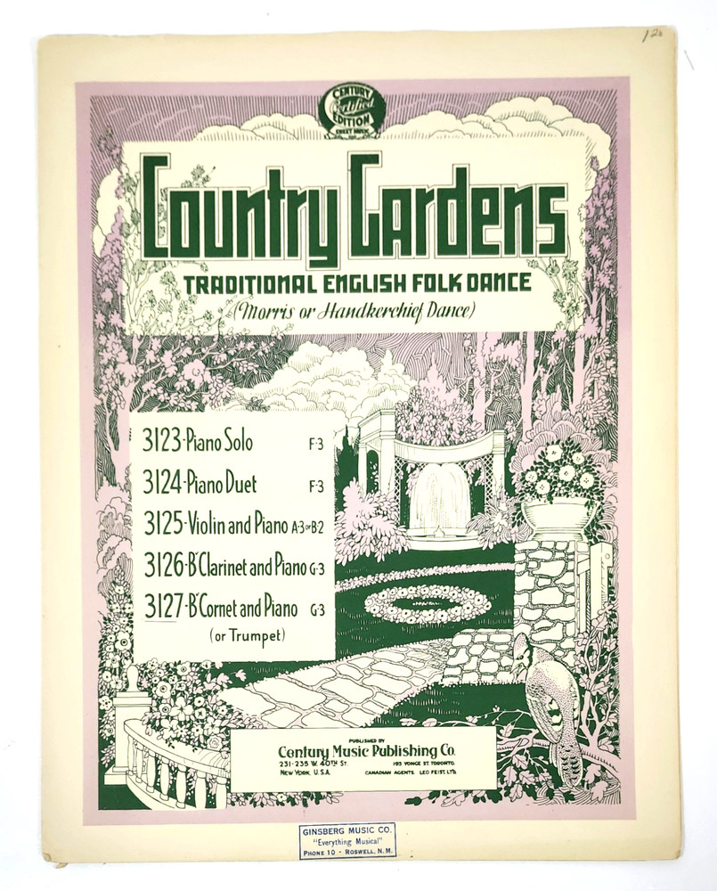 Country Gardens ( English Morris Dance) Piano & B flat Coronet/Trumpet VTG 1937
