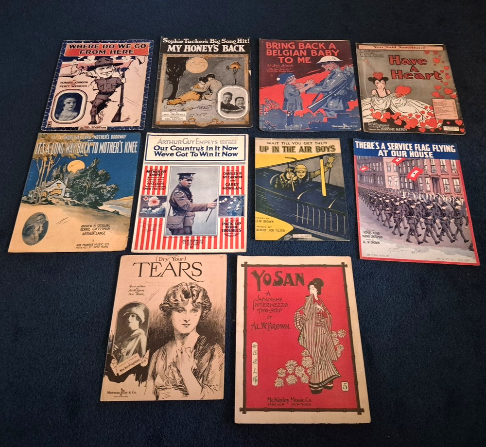 Lot of 10 Antique Sheet Music Romantic Love War Songs ORIGINAL