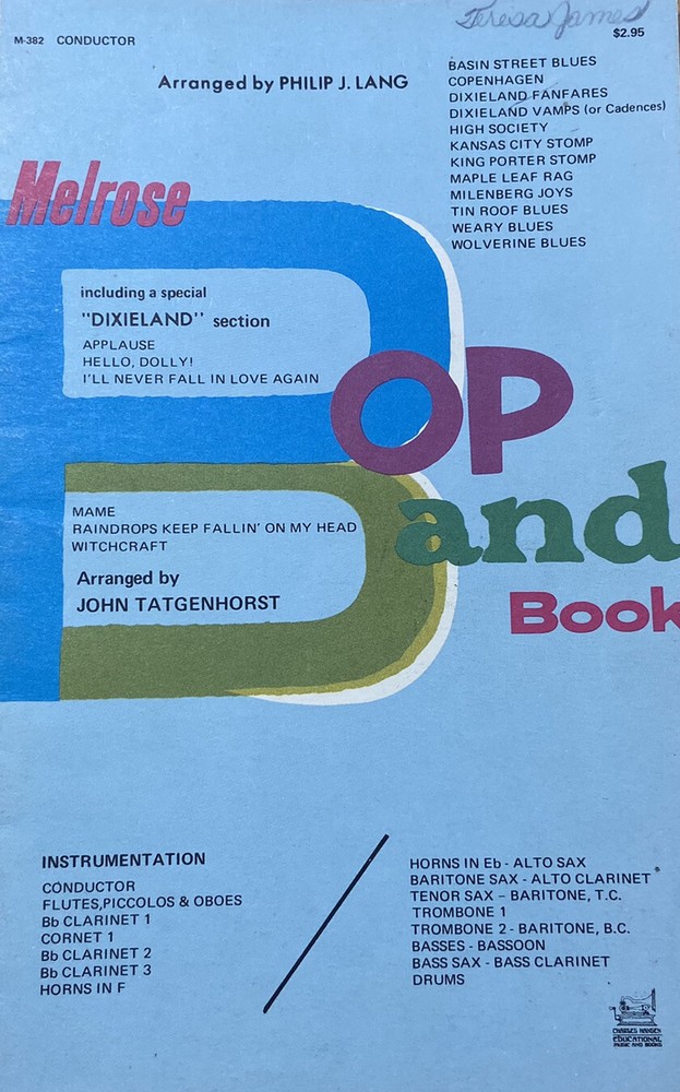 1969 Melrose Bop Band Book – Arranged John Tatgenhorst, Pub. Blue Seas Music Inc
