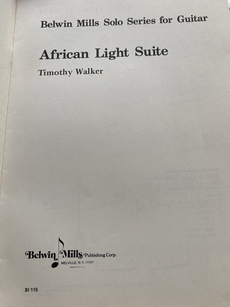 Vtg Timothy Walker African Light Suite Classical Guitar Song Sheet Music Rare