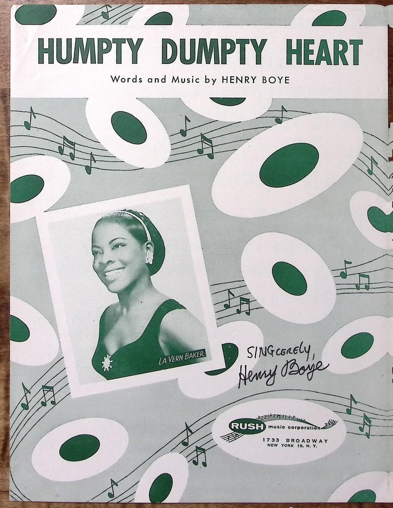 1957 LA VERN BAKER HUMPTY DUMPTY HEART AUTOGRAPHED HENRY BOYE SHEET MUSIC Z3013
