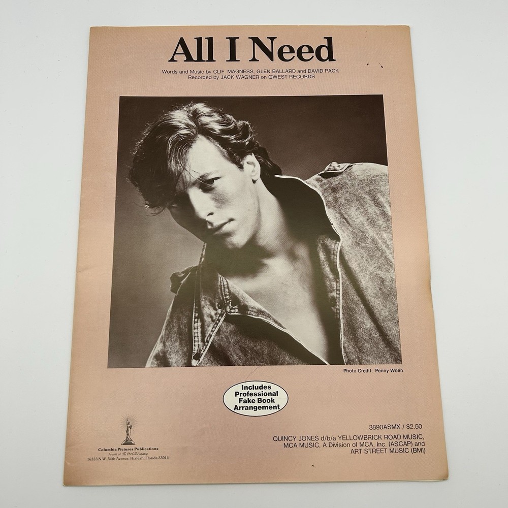 Jack Wagner – All I Need (Sheet Music, Piano Vocal Guitar, 1984, Columbia)
