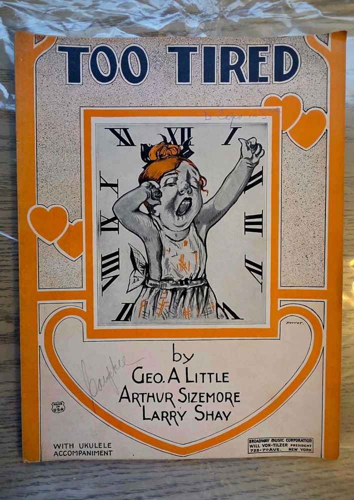 1924 George A Little Too Tired Sheet Music ART DECO