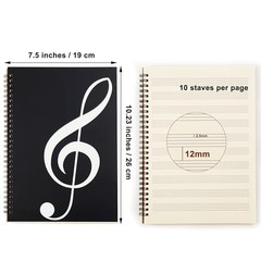 Blank Sheet Music Notebook, 160 Pages Composition Staff Paper Notebook, Black