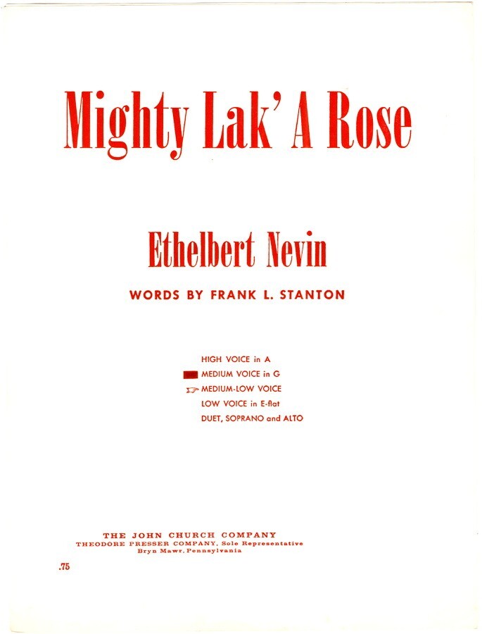 Mighty Lak&rsquo; A Rose, Ethelbert Nevin, Medium Voice in G, Later Ed. Antique Music