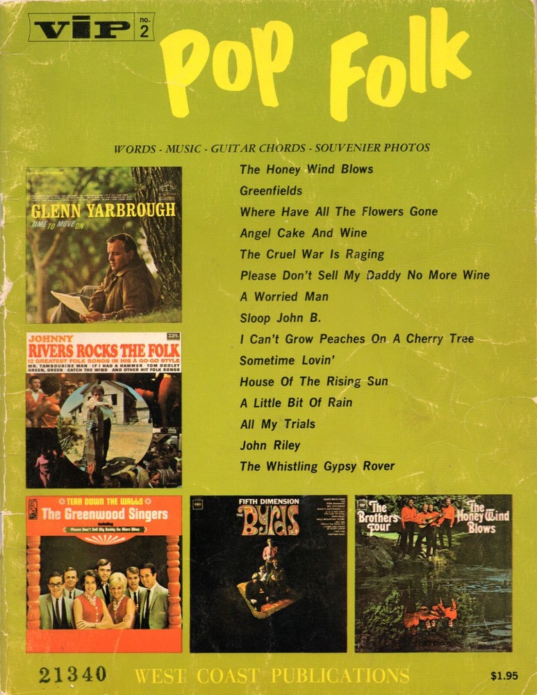 VIP 2 POP FOLK Songbook 1966 Full Page PHOTOS Piano Vocal Guitar Sheet Music