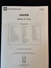 Haven Adrian B Sims Complete Concert Band Score & Parts Grade 4 FJH B1881 Unused