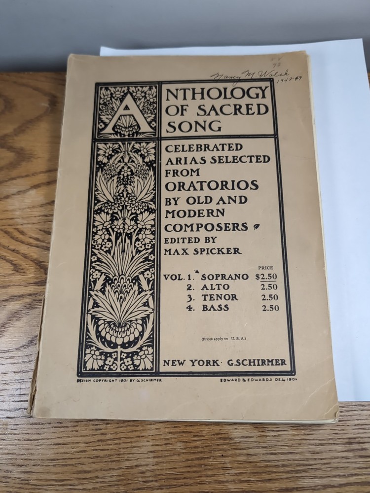 Anthology Of Sacred Song Edited By Max Spicker, 1901