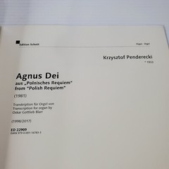 Agnus Dei Penderecki Sheet Music From Polish Requiem For Organ Songbook Schott