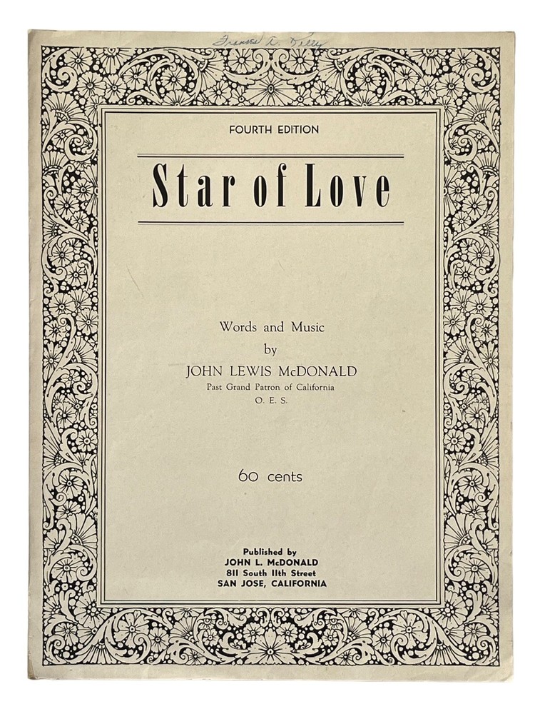 1952 Sheet Music STAR OF LOVE Fourth Edition John Lewis McDonald