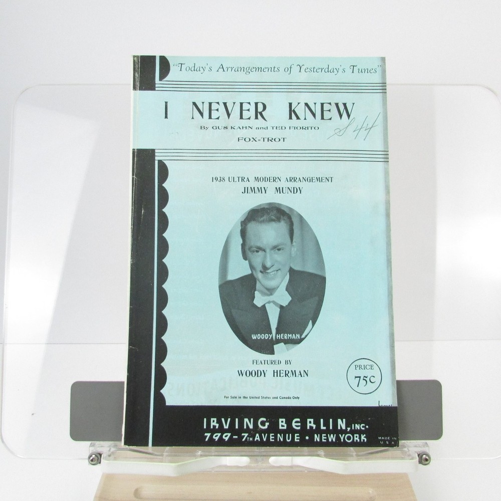 I Never Knew Sheet Music Woody Herman 1938 Irving Berlin Lead Guitar