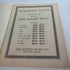 1929 VTG- Humorous Songs MUSIC BOOK~By John Wells~Boston Mass.
