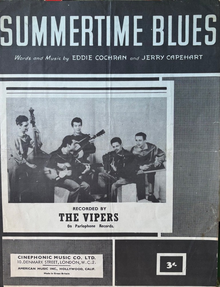 60s Band Vintage Rare Sheet Music Summertime Blues by The Vipers