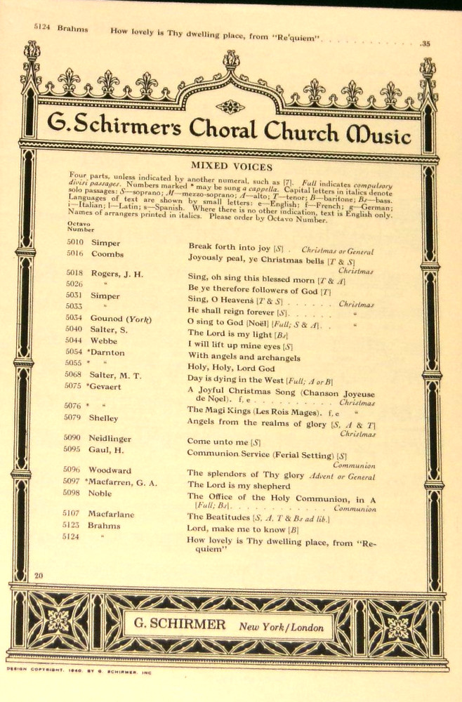 How Lovely Is Thy Dwelling Place from Requiem by Brahms Mixed (SATB) 1940 VG+