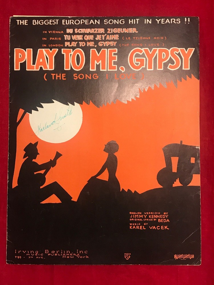 VTG Sheet Music Play To Me, Gypsy The Song I Love by Jimmy Kennedy & Karel Vacek