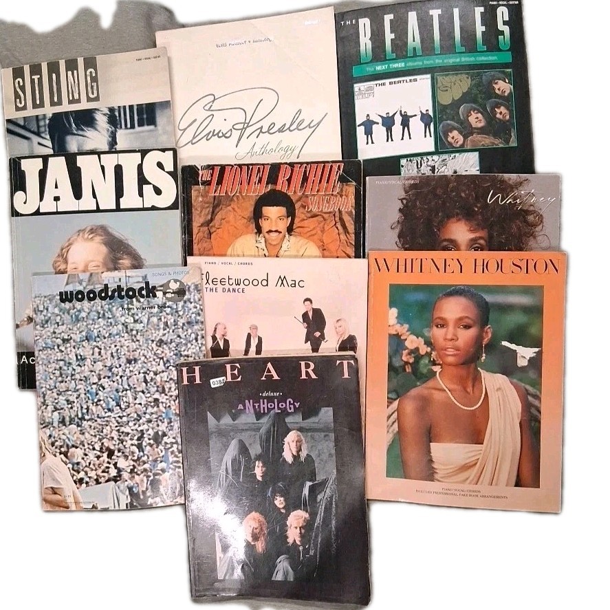 ​10 Vintage Artist Songbooks Lot Heart Whitney Beatles Elvis Janis Joplin PVG