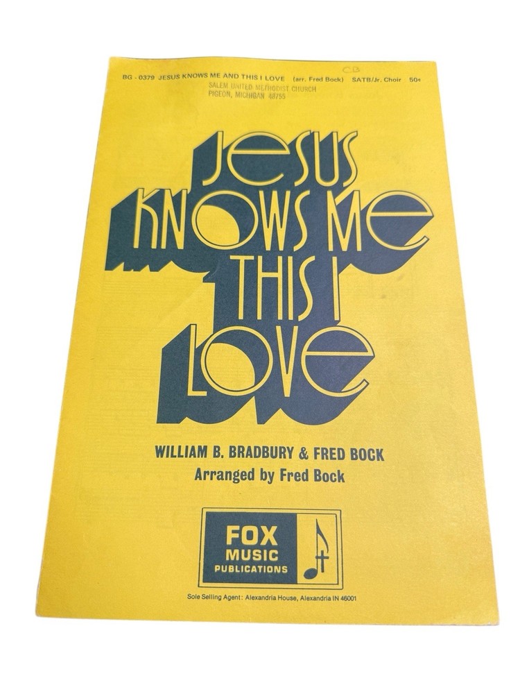 1 Vtg 1978 Jesus Knows Me This I Love SATB Choir Sheet Music Fred Bock Gospel
