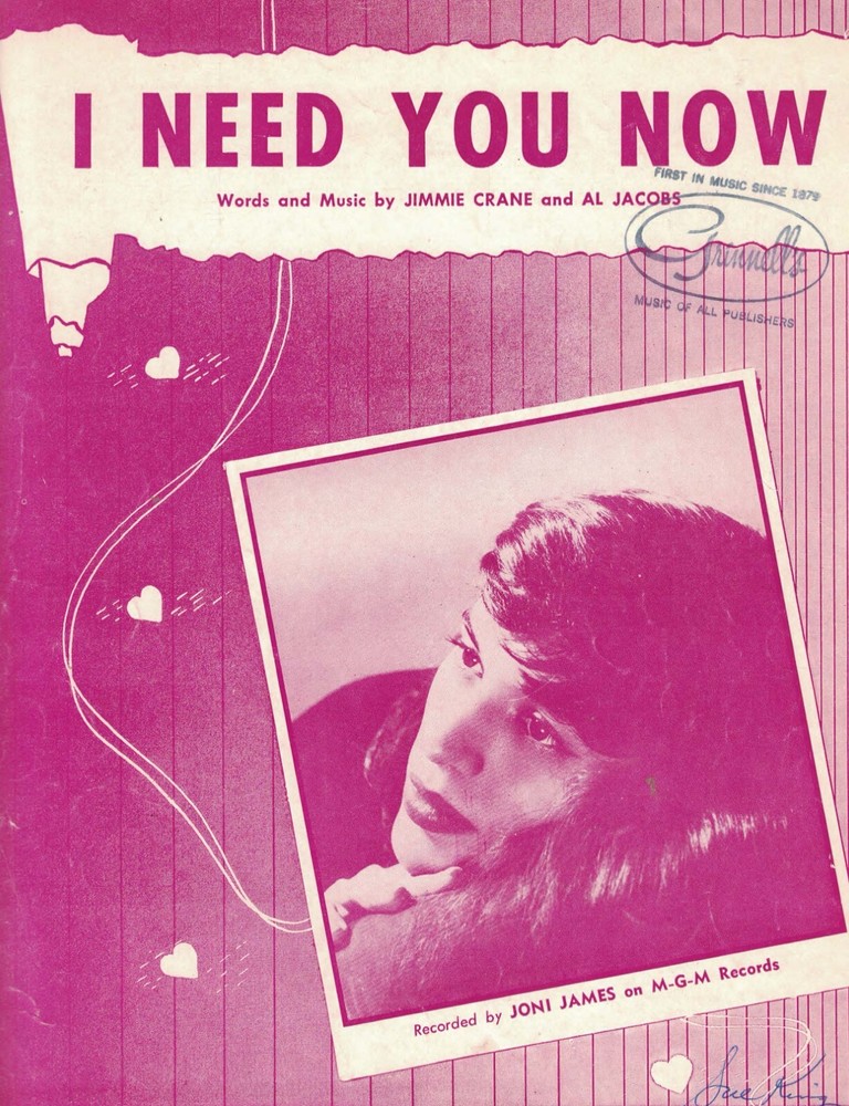 I NEED YOU NOW Piano Sheet Music, Uke Tabs & Lyrics 1953