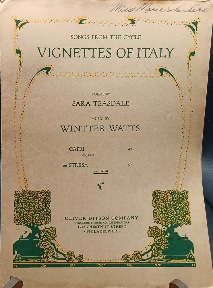 Vignettes Of Italy Stresa Sheet Music By Sara Teasdale & Wintter Watts
