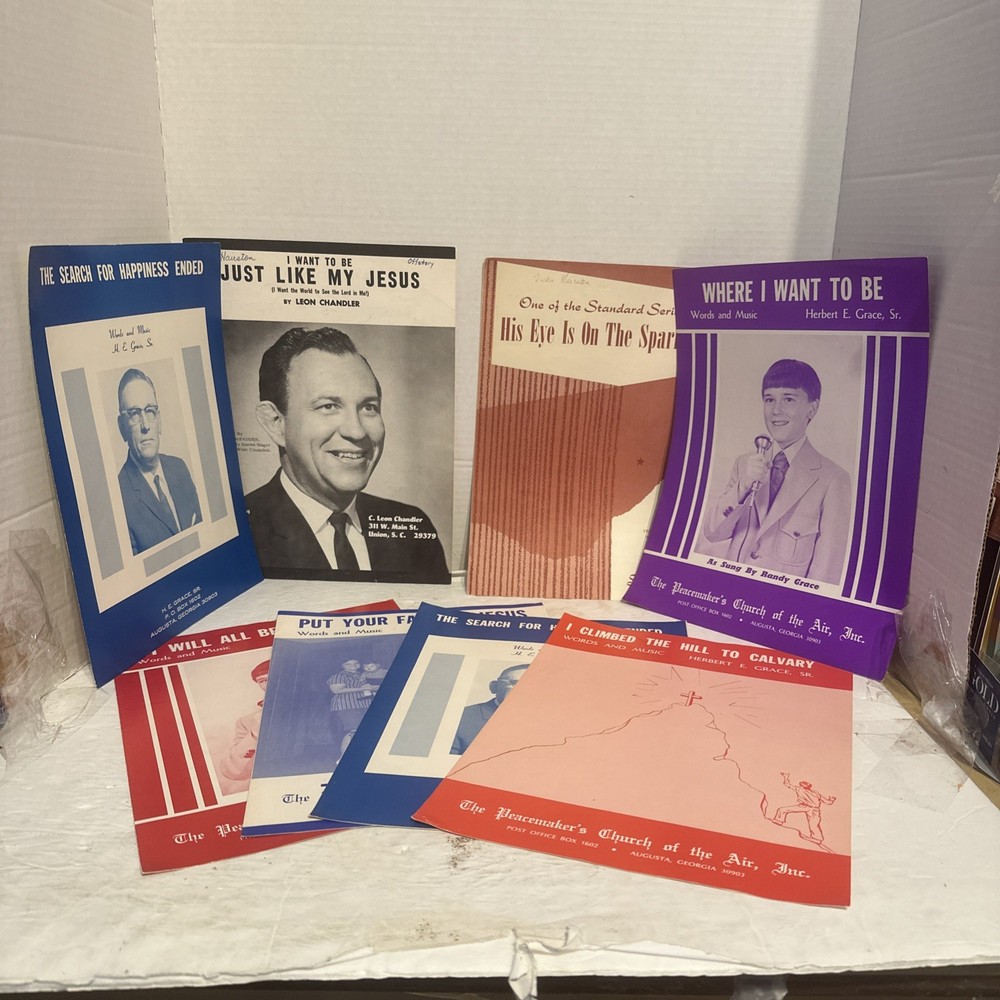 Lot Of 8 Religious Sheet Music (6 By Herbert Grace) His Eye Is On The Sparrow