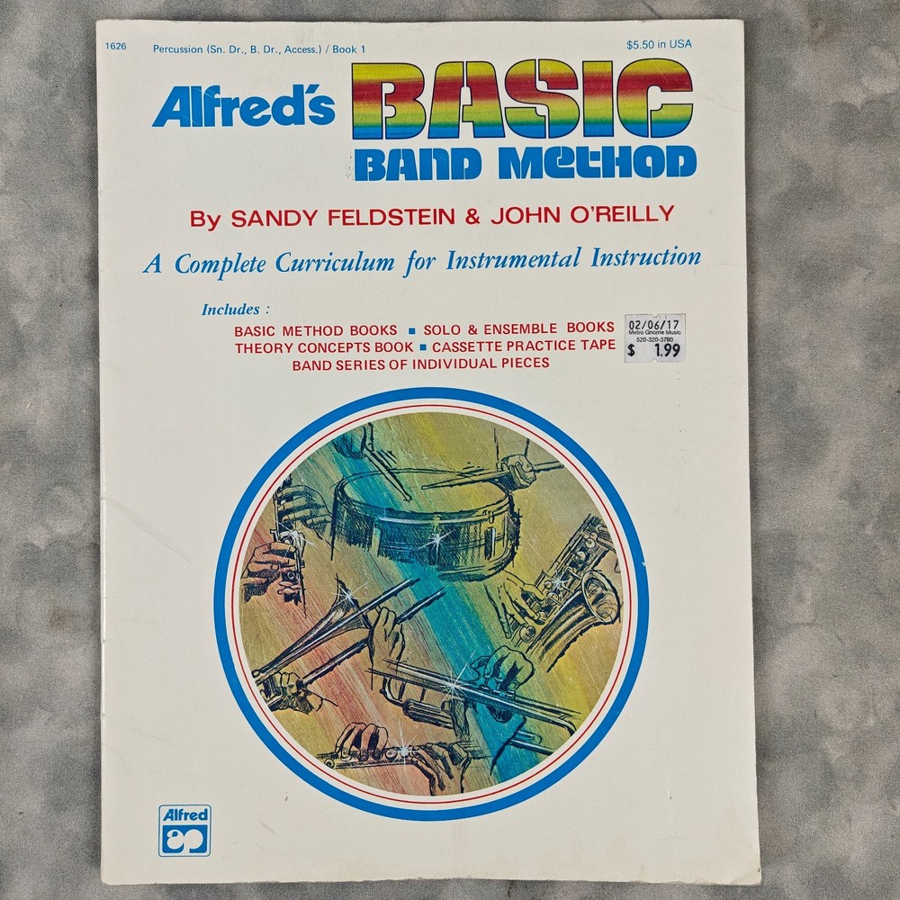 Alfred&rsquo;s Basic Band Method Percussion Book 1 Snare Drum Bass Drum 1977 VG++