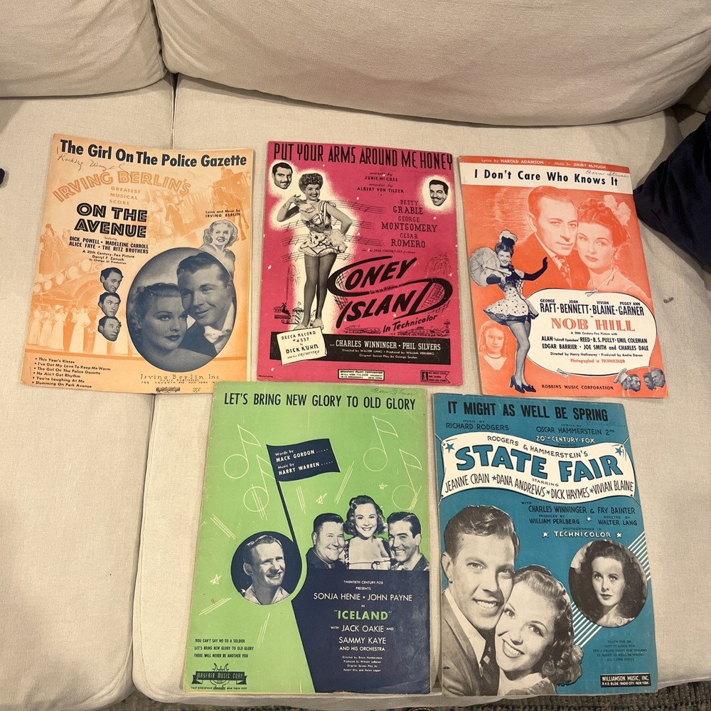 5 Movie Sheet music 20th Century-Fox State Fair, Iceland, Nob Hill, Coney Island