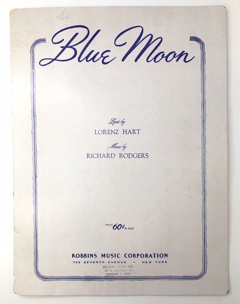 Blue Moon by Lorenz Hart & Richard Rodgers (Robbins Music 1934) Sheet Music