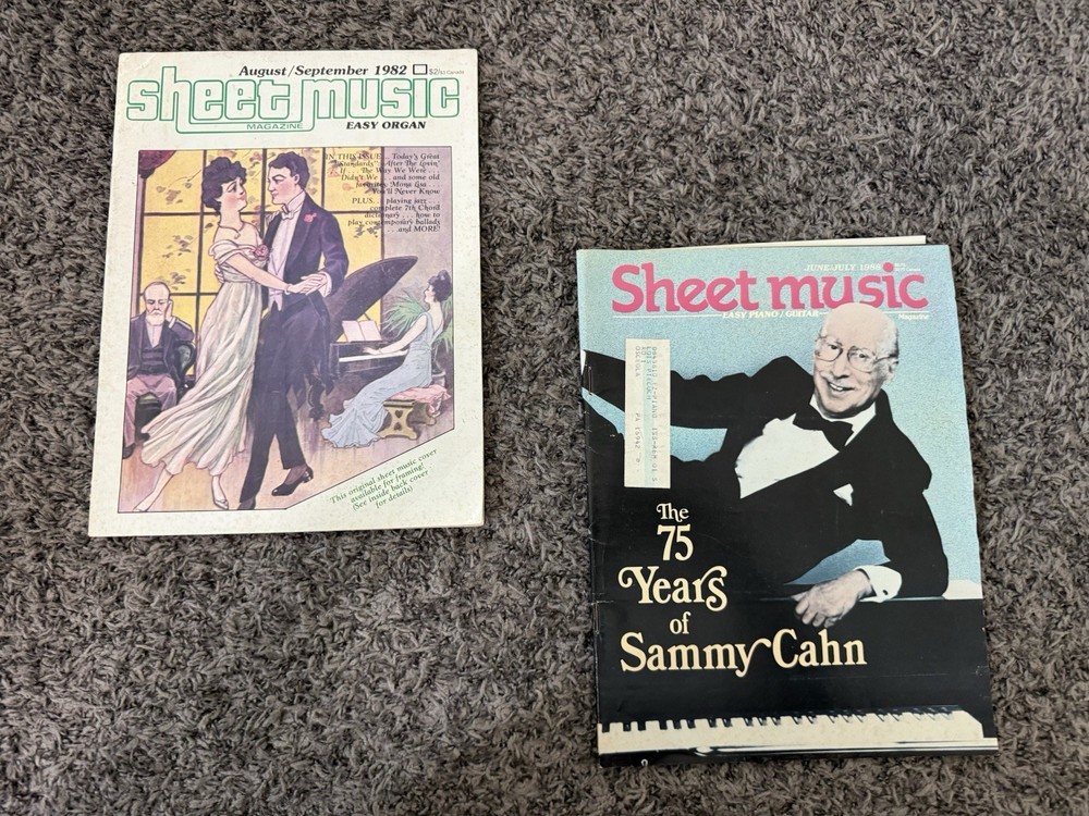 Lot 2 Vintage Sheet Music Magazines 1982 Easy Organ + 1988 Sammy Cahn Piano