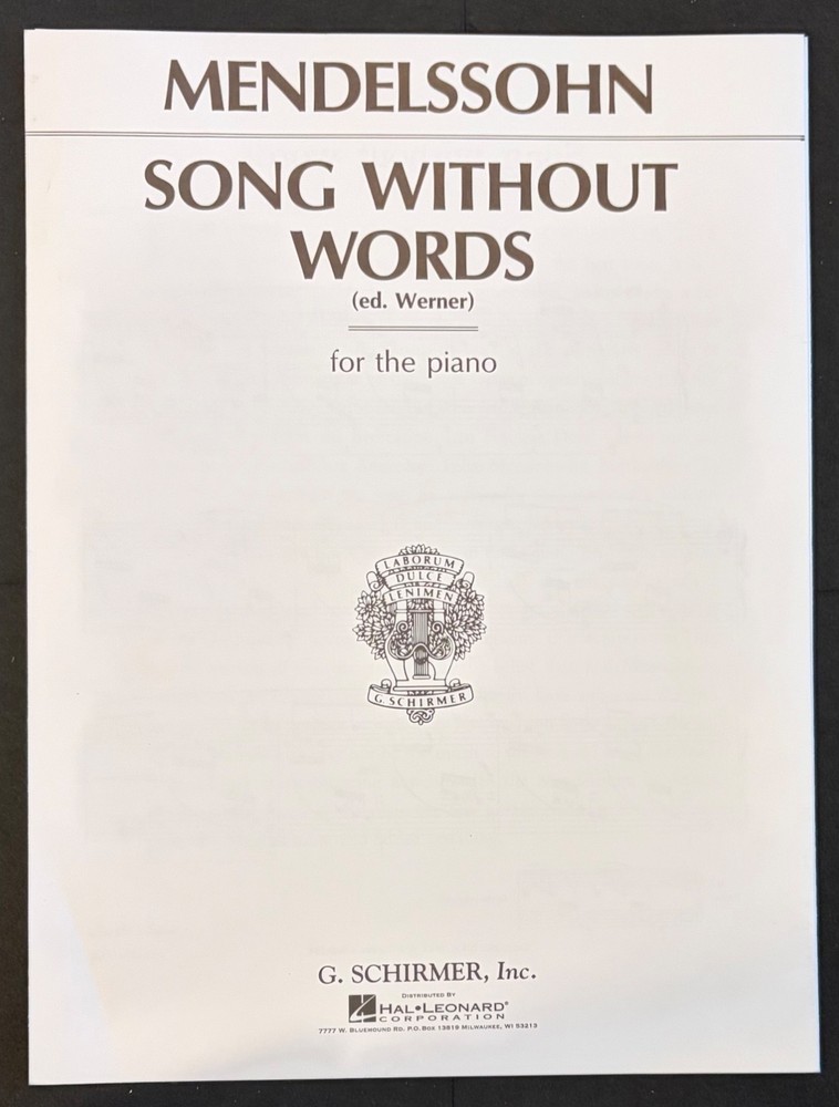 Mendelssohn Song Without Words Piano Sheet Music Jack Werner G Schirmer