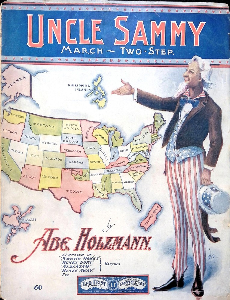 Uncle Sammy Sheet Music Advanced Piano Solo Abe Holzmann March 1904 Patriotic