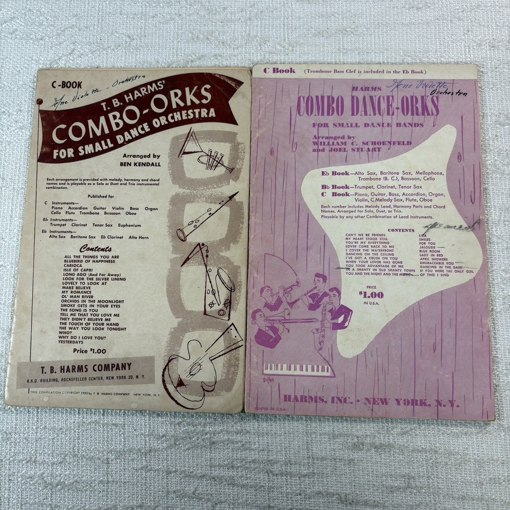 Lot 2 Combo-Orks C Book Instruments Songbook Piano Sheet Music 1952-53 Harms