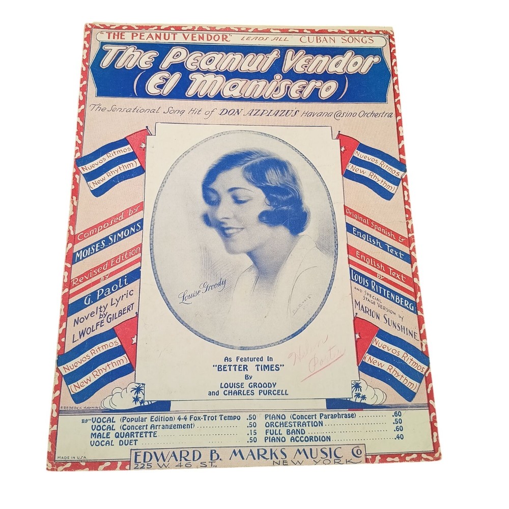 The Peanut Vendor Sheet Music 1930s Louise Groody Edward B. Marks Music Vintage