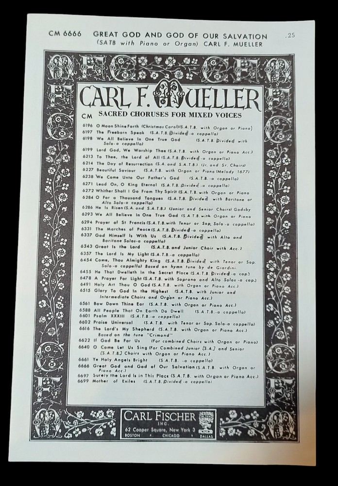 Choral Sheet Music « Great God and God Of Our Salvation » SATB Carl F. Mueller