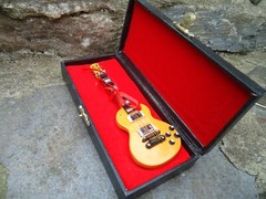 Electric Guitar Yellow Miniature & Hard Black Case Stand Musical Instrument Gift