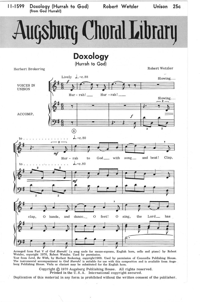 Doxology SATB Choir Sheet Music R. Wetzler 11-1599 Augsburg Choral Library Augsb