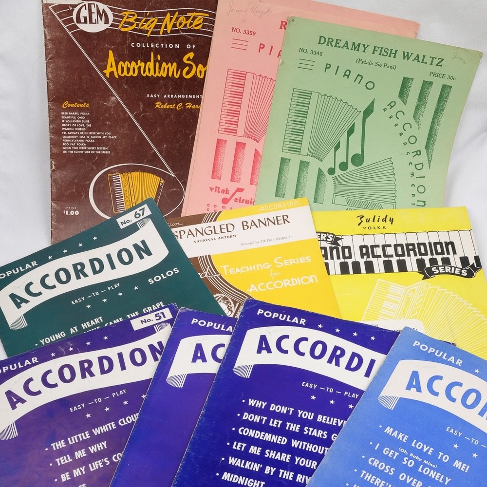 Sheet Music, Lot of 11, Songs for Accordion, Mostly 1950s
