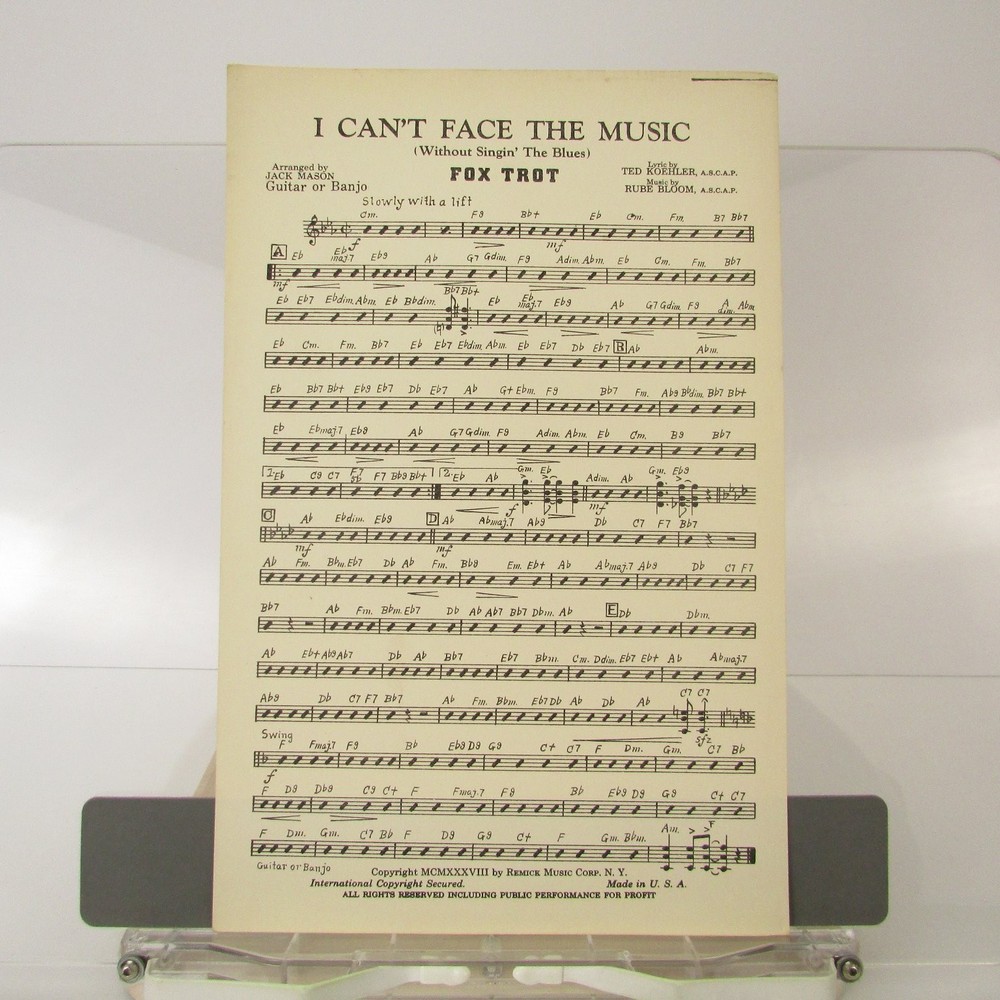 I Can&rsquo;t Face The Music Sheet Music 1933 Fox Trot Koehler Bloom Guitar Banjo
