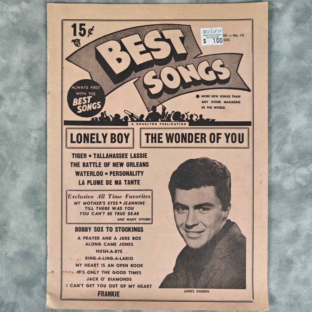 1959 Best Songs Mag IX #10 Charlton James Darren Lonely Boy Wonder Of You Lyrics