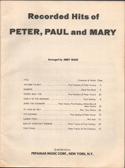 1962 RECORDED HITS OF PETER, PAUL AND MARY vintage folk pop rock songbook