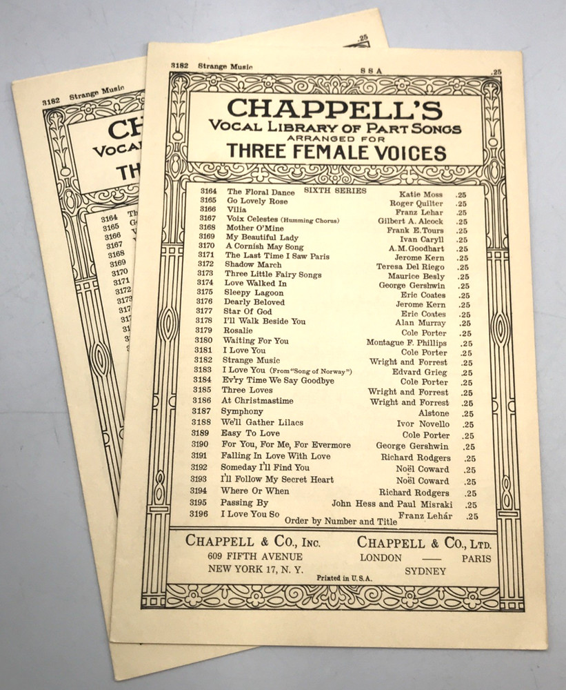 2 – 1944 STRANGE MUSIC 3 Female Voices Choral SSA Piano Sheet Music Chappell